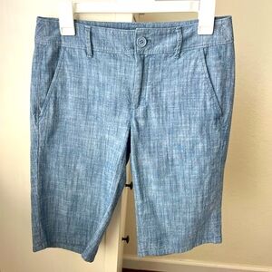 LOFT Light Blue Chambray Bermuda Shorts, Size 0